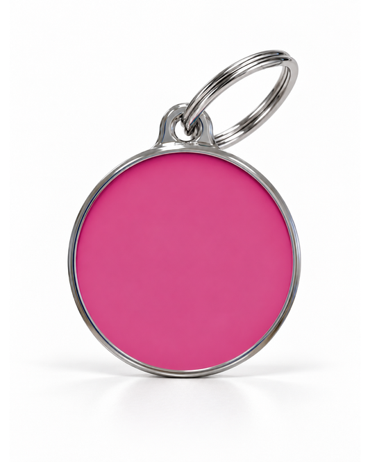 TAGiDOG Solid Round Pink ID Tag dog ID tag, front view on white