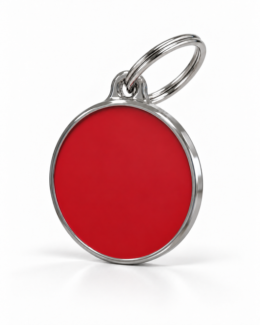 TAGiDOG Solid Round Red ID Tag dog ID tag, angled view
