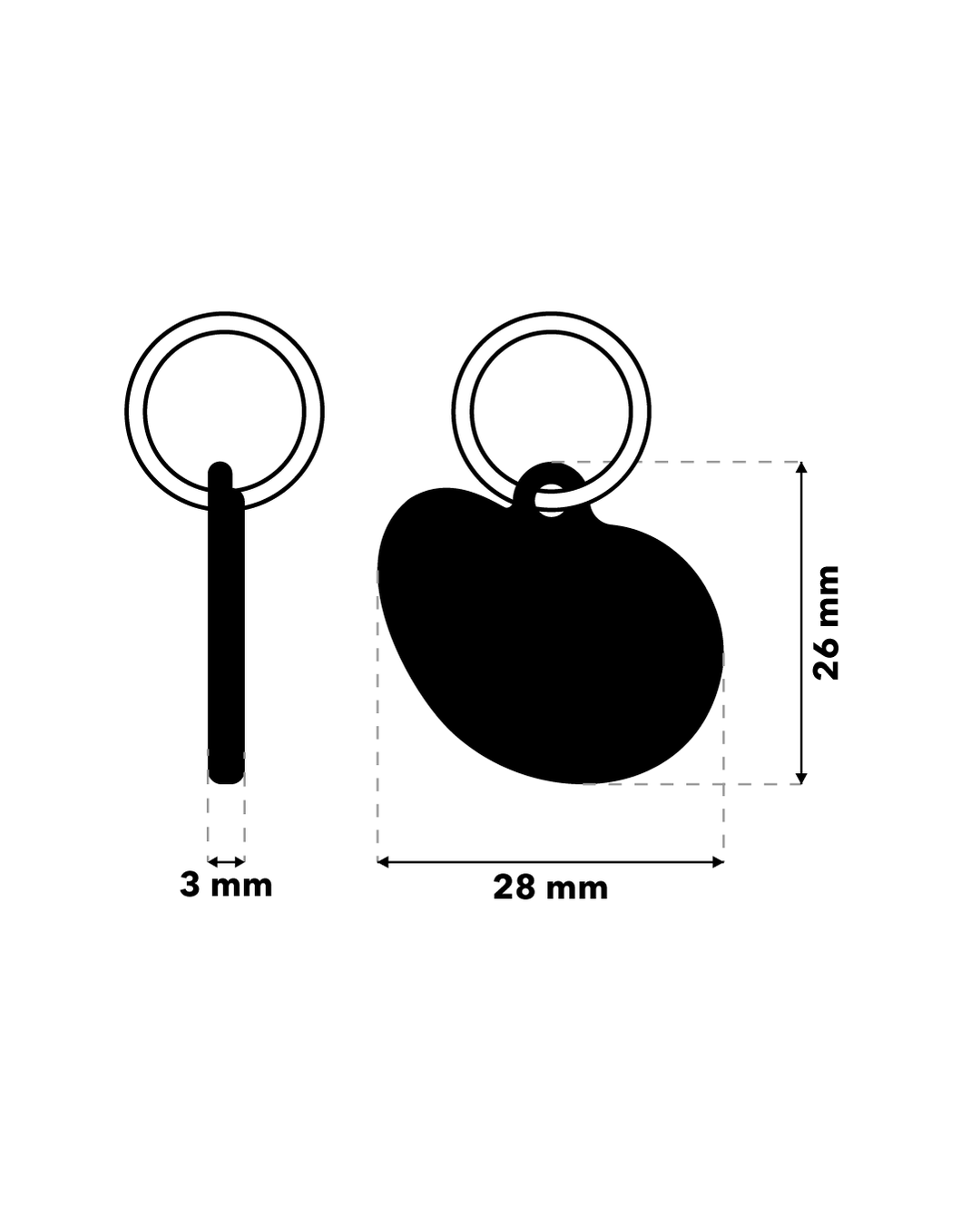 TAGiDOG Steak ID Tag ID tag dimensions, 28 mm wide and 26 mm high, 3 mm thickness