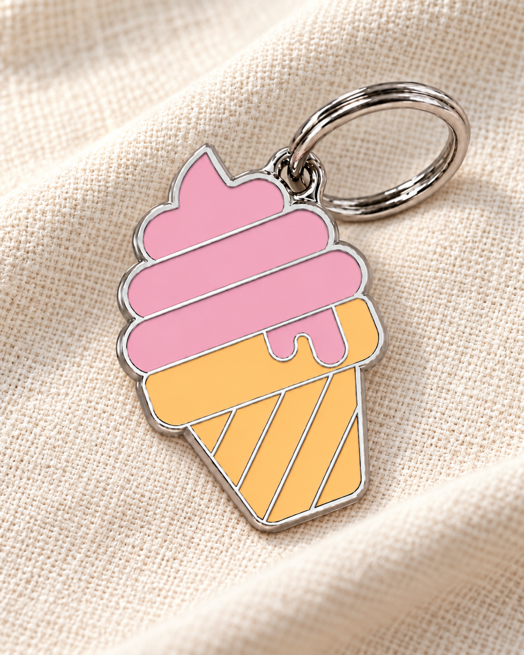 TAGiDOG Strawberry Ice Cream ID Tag dog ID tag on light linen