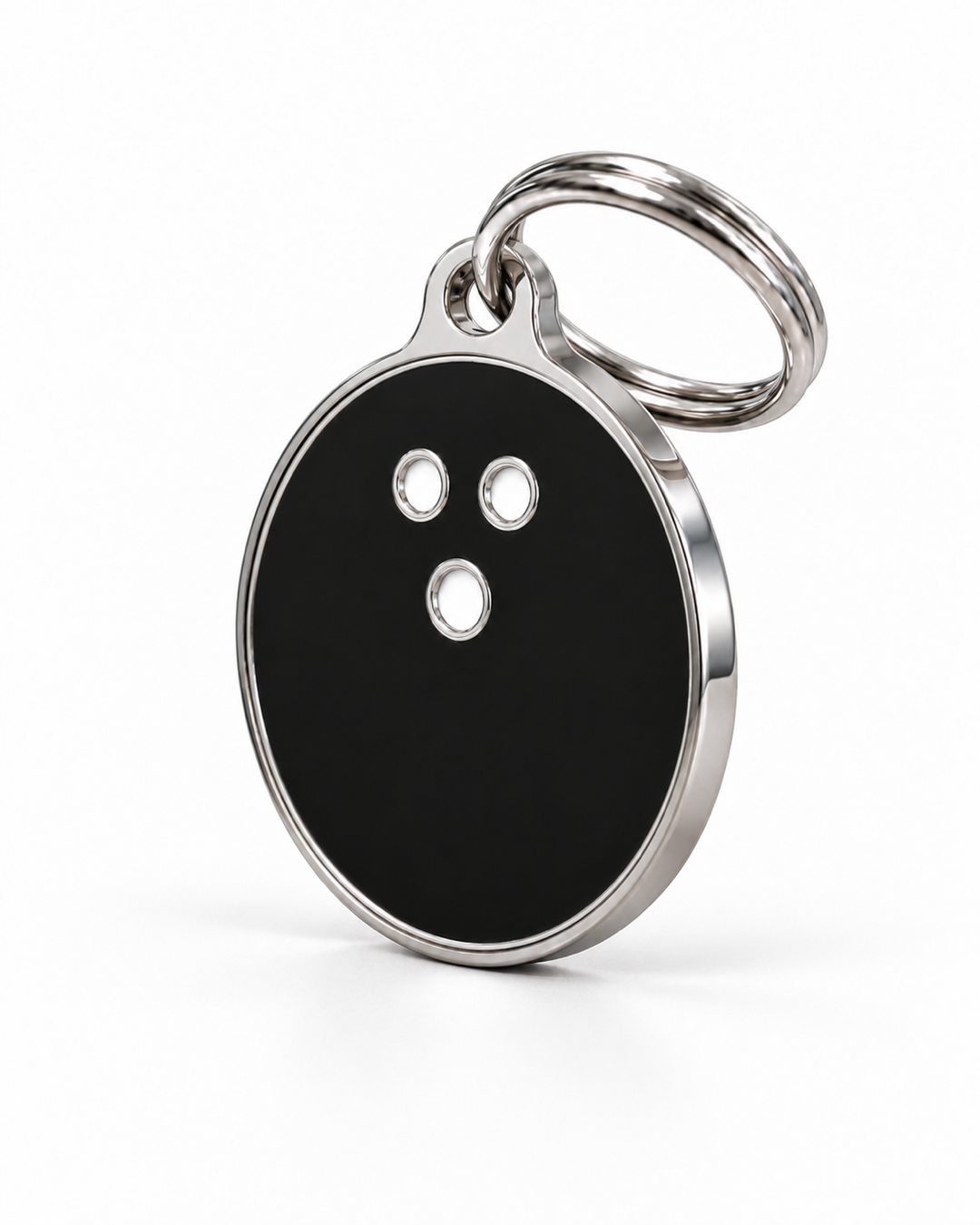 TAGiDOG Strike Black Bowling ID Tag dog ID tag, angled view