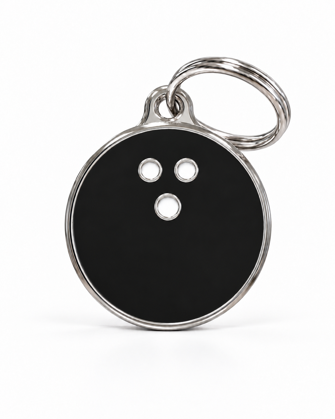 TAGiDOG Strike Black Bowling ID Tag dog ID tag, front view on white
