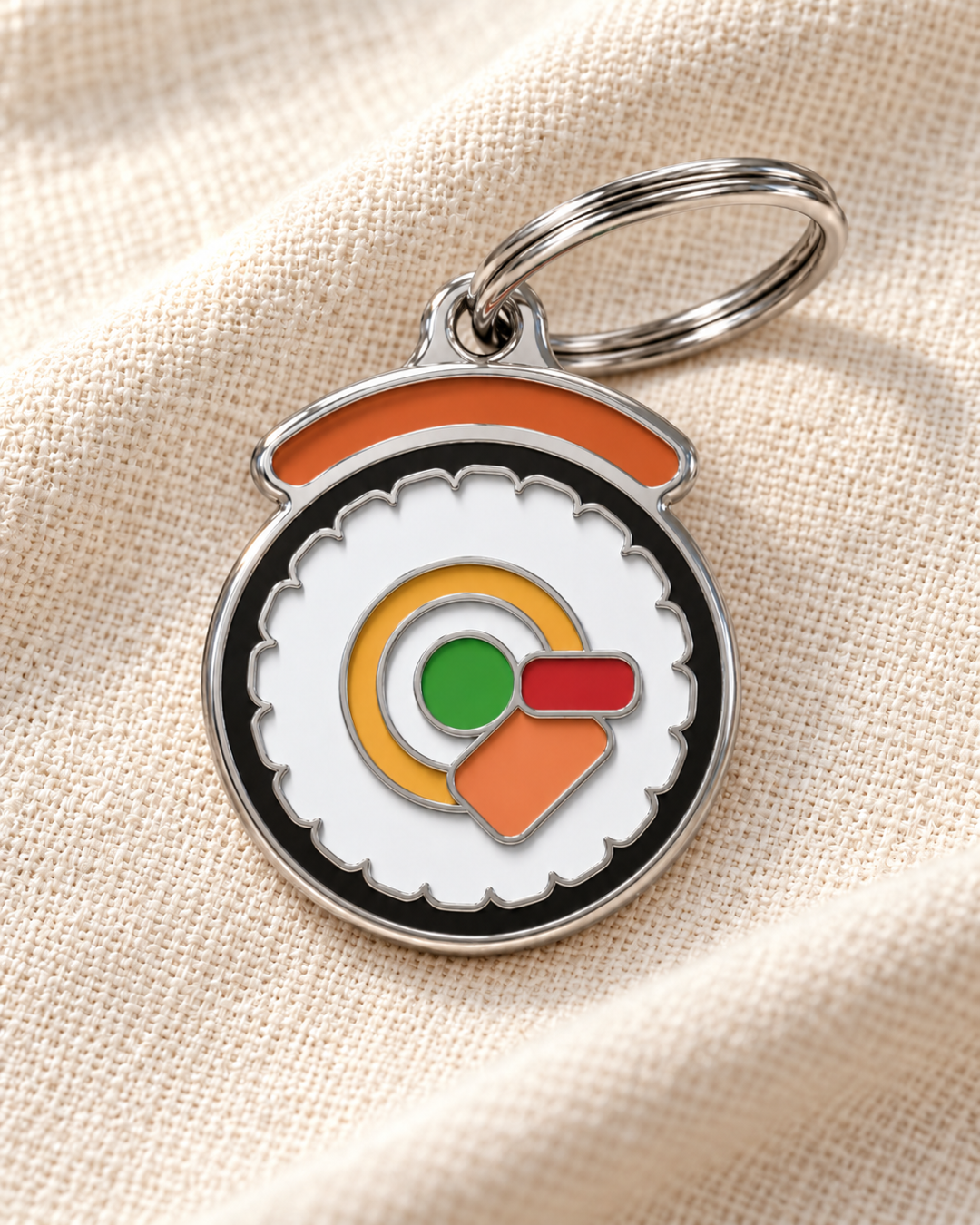 TAGiDOG Sushi ID Tag dog ID tag on light linen