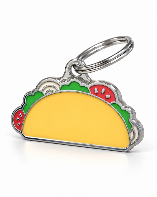 TAGiDOG Taco ID Tag dog ID tag, angled view