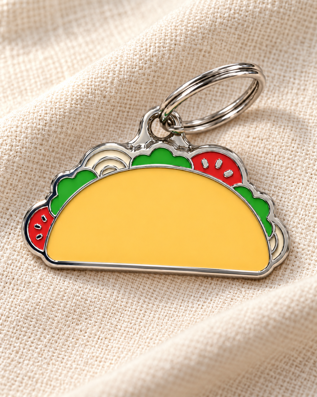 TAGiDOG Taco ID Tag dog ID tag on light linen