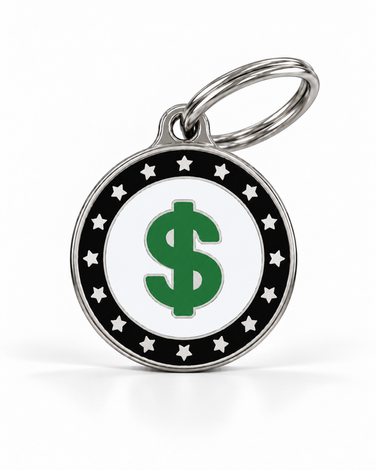 TAGiDOG USD Coin ID Tag dog ID tag, front view on white
