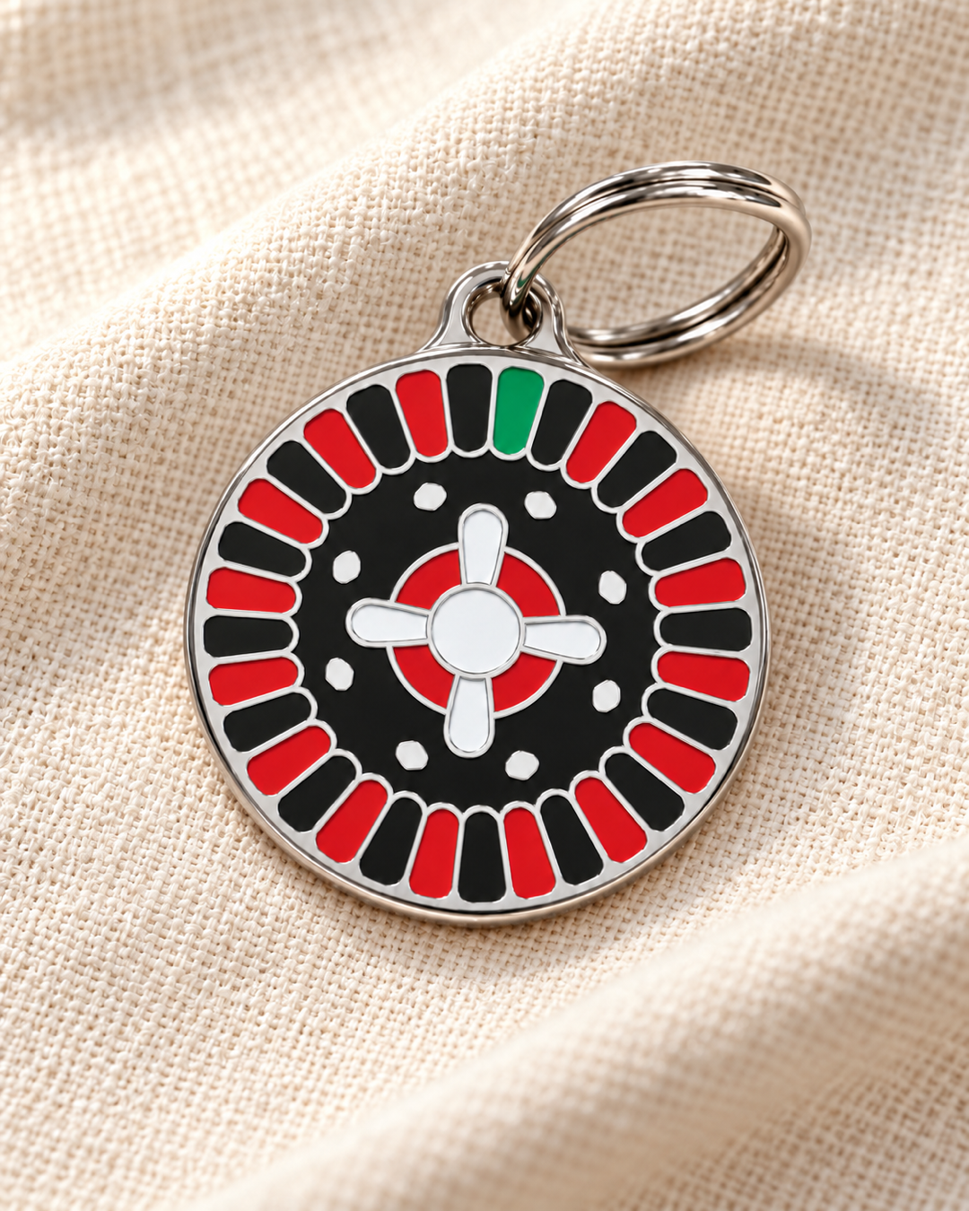 TAGiDOG Vegas Roulette ID Tag on light linen