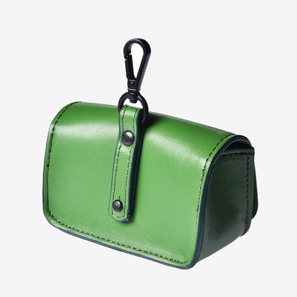 Green Vegan Leather Poop Bag