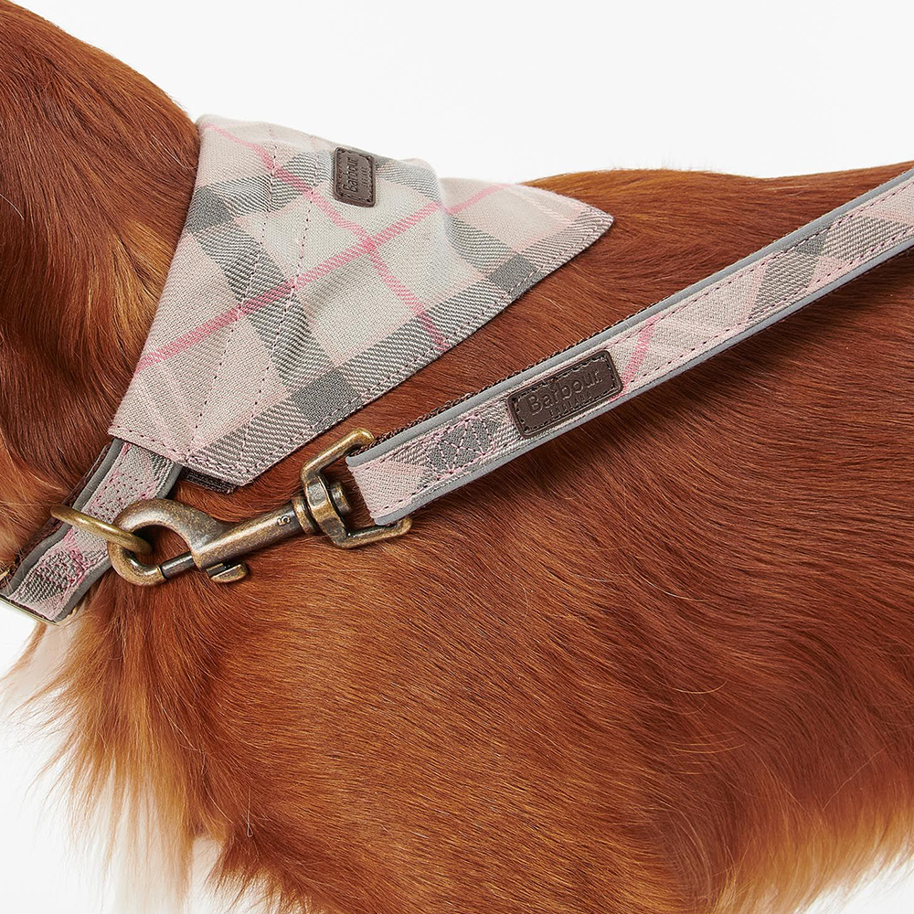 Barbour Reflective Tartan Dog Lead Pink Markedcorner