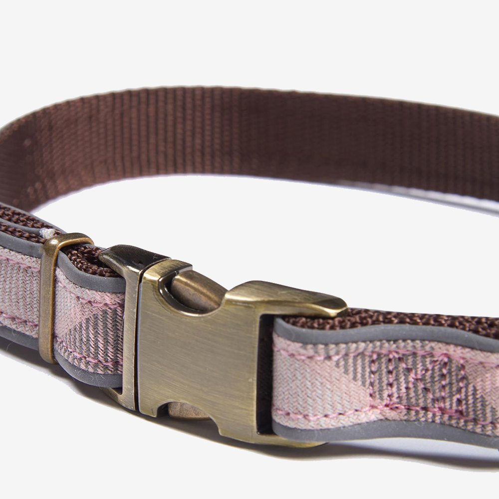 Barbour Reflective Pink Tartan Dog Collar